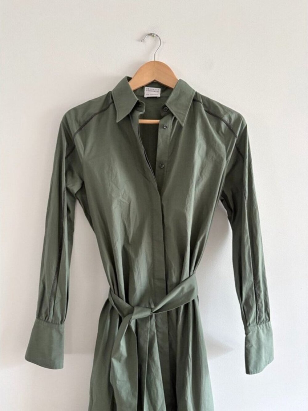 Brunello Cucinelli Cotton Poplin Maxi Shirt Dress NWT Forest Green Size Small - Picture 4 of 10